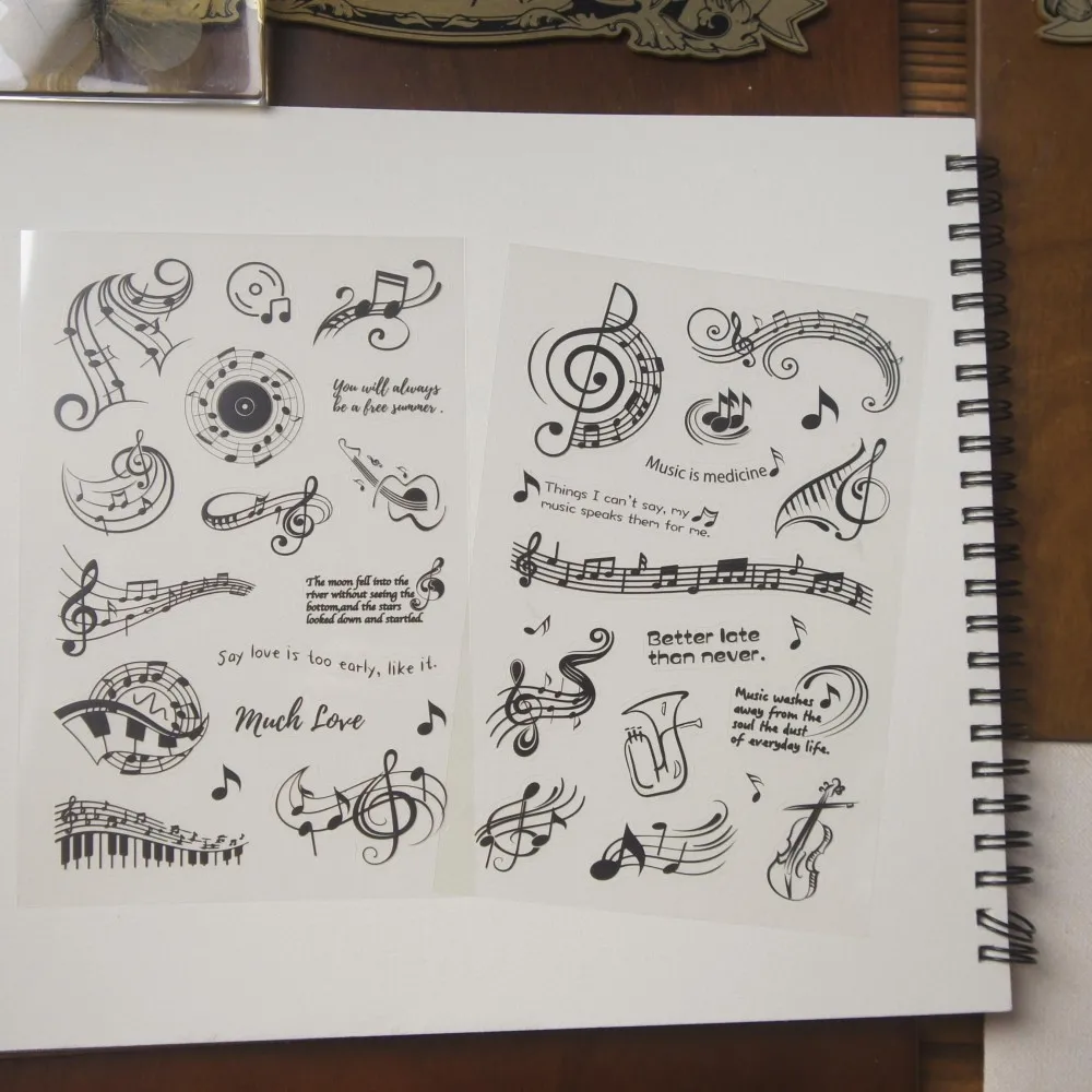 

4 Sheets Music Black Note Design PVC Sticker Gift Tag Decoration Scrapbooking DIY Sticker