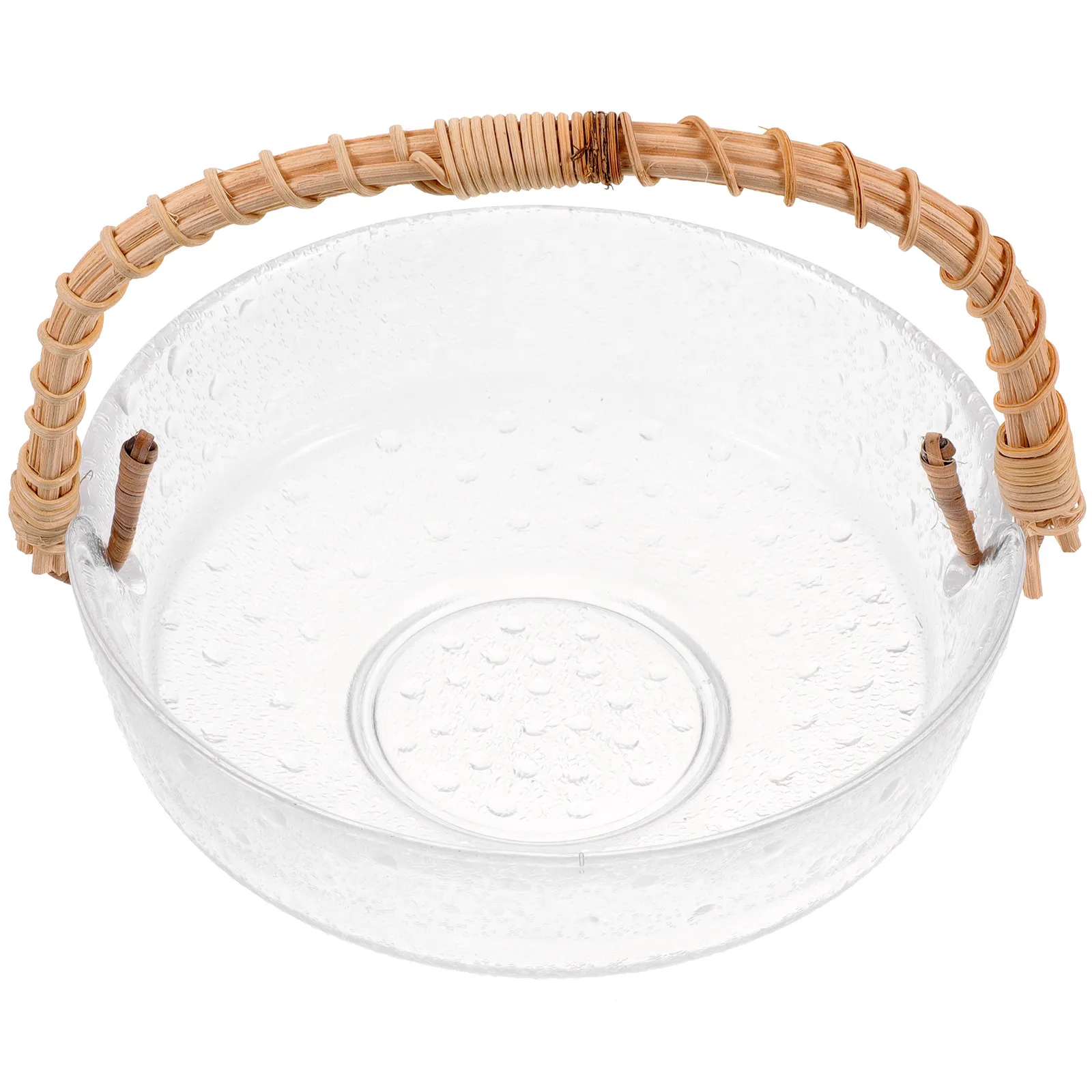 

Multi-Function Fruit Tray Glass Snack Container with Bamboo Handle Ideal for Party Wedding Home Decor Serving Cake Dried Fruits
