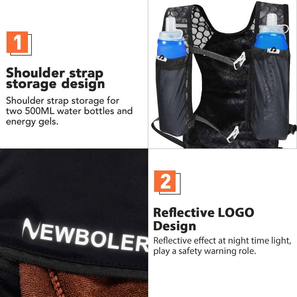 NEWBOLER في الهواء الطلق درب الجري على ظهره خفيفة النساء الرجال تشغيل سباق الترطيب سترة حقيبة جري للمشي لمسافات طويلة الماراثون #6
