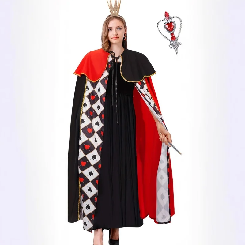 

Queen's Cloak Red Black Heart Cape for Adult