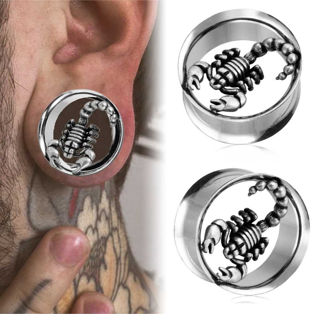 1PC Surgical Steel Scorpion Ear Tunnel&Plug Expander Hollow Double Flared Threadless Ear Weight Ear Gauges Stretcher  Earring