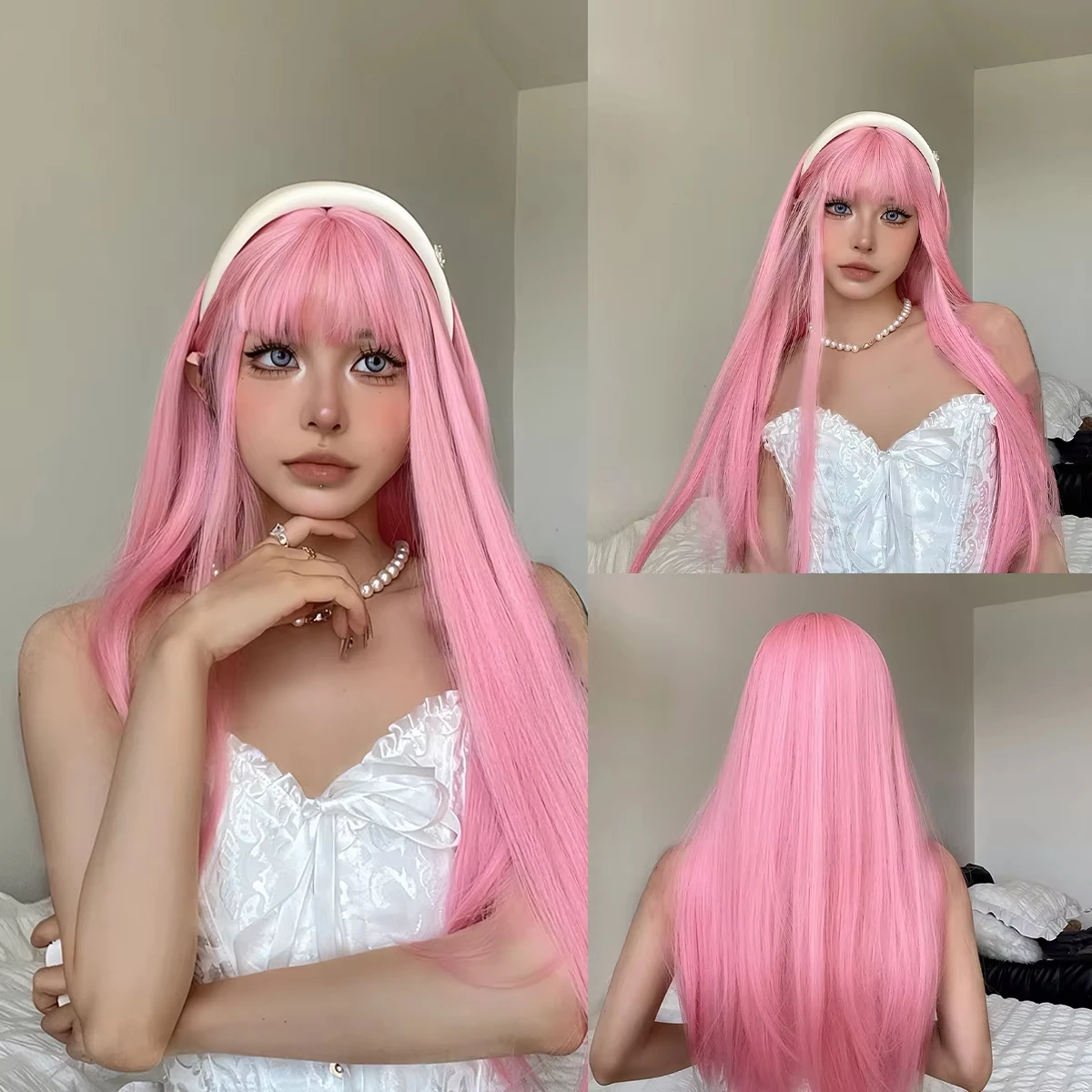 Grey Long Straight Synthetic Wig for Cosplay & Daily Use