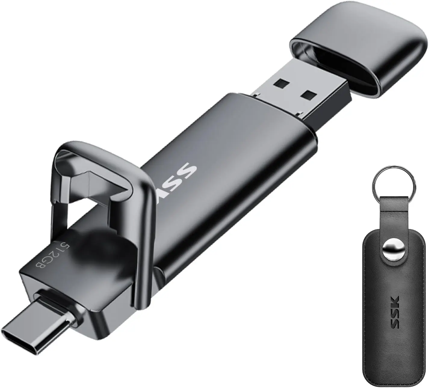 

512GB USB C SSD Flash Drive, 550MB/s Speed, Type C+USB A 2-in-1 for iPhone/PS5/Android/Mac/Windows
