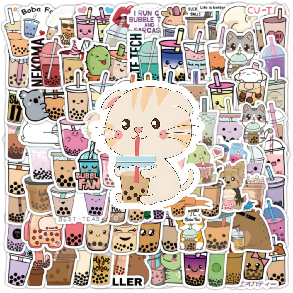10/30/50/100pcs Del Fumetto Della Perla Tè Al Latte Decorazione Adesivi FAI DA TE Cassa Del Telefono Frigo Del Computer Portatile Cute Girl Boba Bubble Tea Decalcomanie adesivo