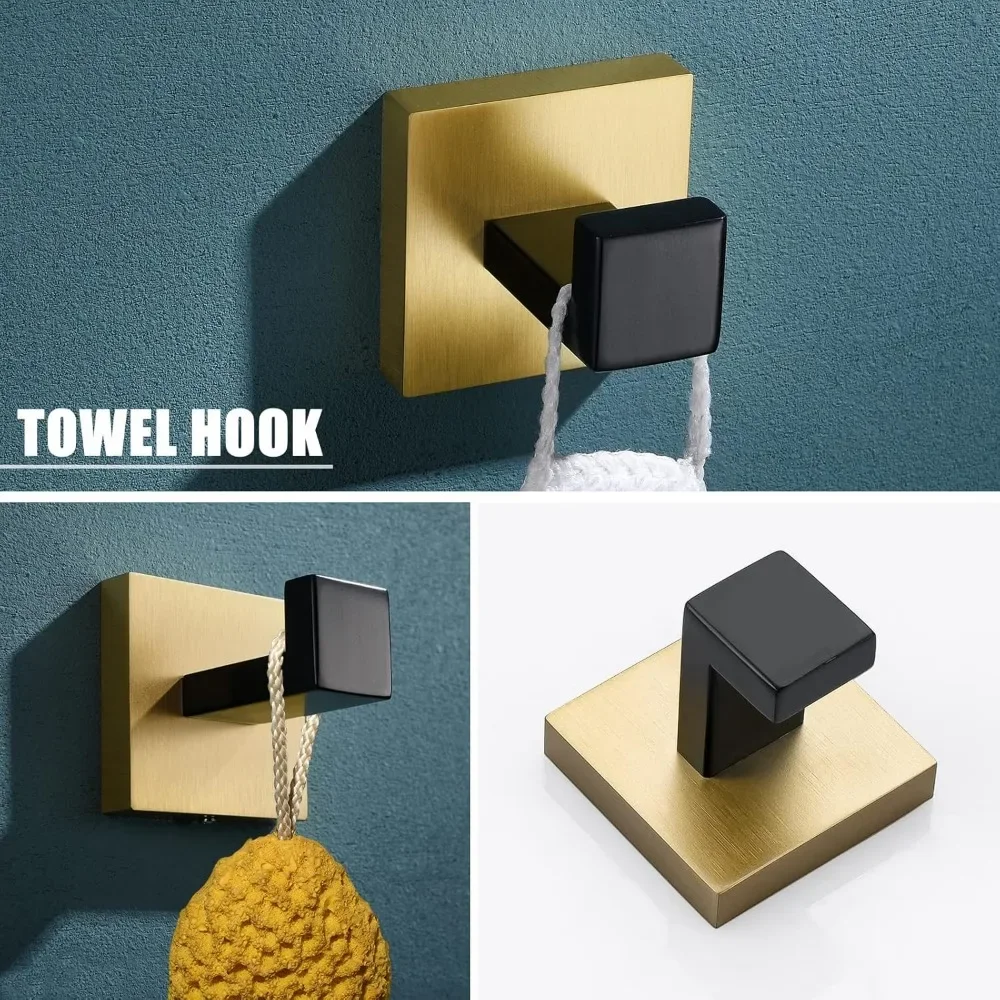 Set di accessori Hardware per il bagno da 5 pezzi Set di portasciugamani da 23.6 pollici in oro nero e spazzolato Set di portasciugamani moderno