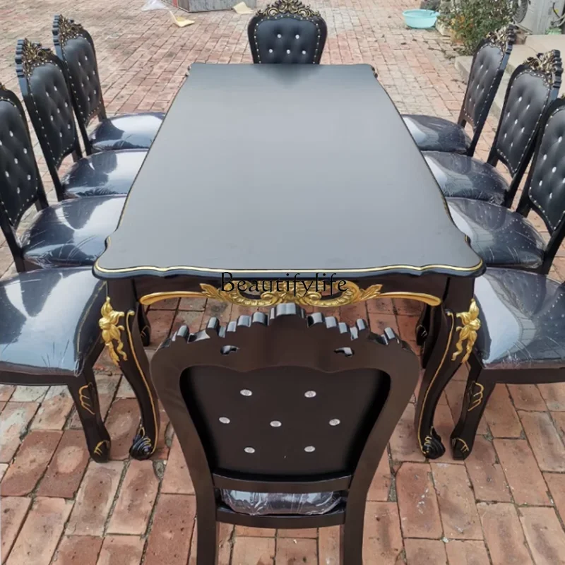 

yj7 Nordic 8 Chairs Dining Tables Wooden Black Luxury Center Restaurant Tables Set Kitchen Natural Mesas De Comedor Home Furnitu