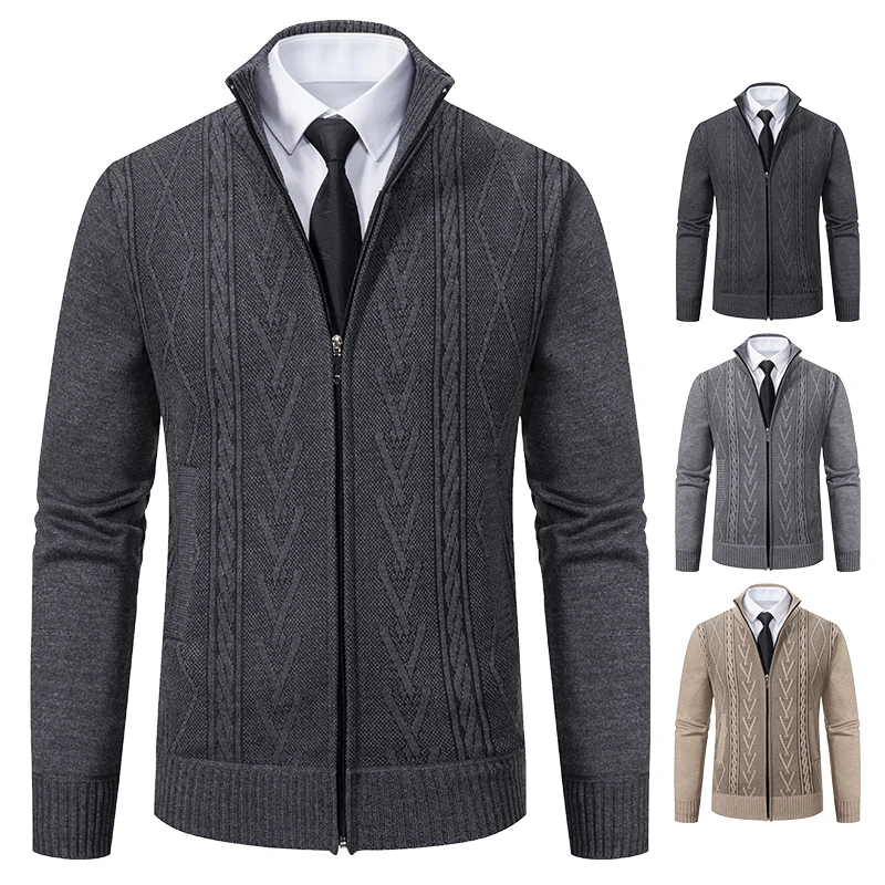 Mens Knit Fleece Cardigan Full Zip Sweater Coat Men's Clothes Jersey Casual Jacket Warm Jumper Harajuku Thick Coat