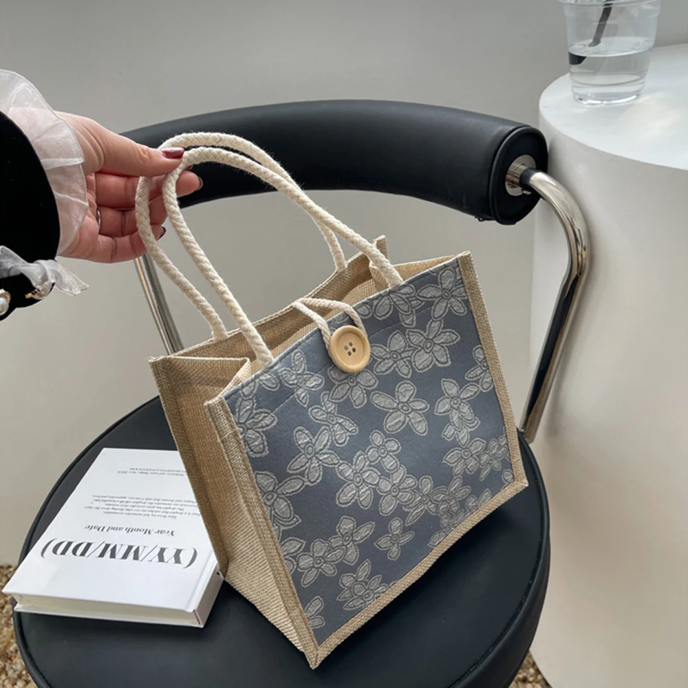 Linen Eco-friendly Shopping Bag Gift Bag Handbag Large Capacity Grocery Bag Women Casual Button Tote Bag Portable Pouch