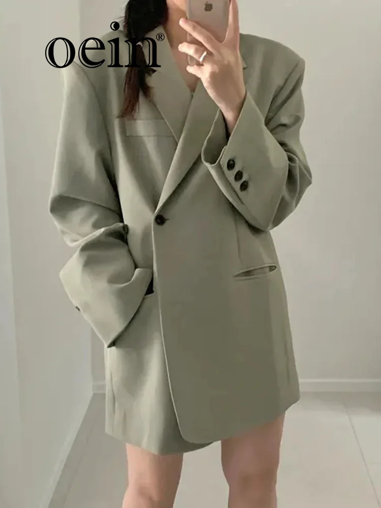 

[oein] Chic Autumn And Winter Korean Version Niche Design Sense, Irregular Slit, One Button Casual Simple Loose Suit Jacket