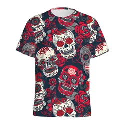 Fashion Mexican Sugar Skull Pattern T-shirt For Men Casual Short Sleeve Tops Summer 3d Printed Rose Graphic Tees Women T Shirts
