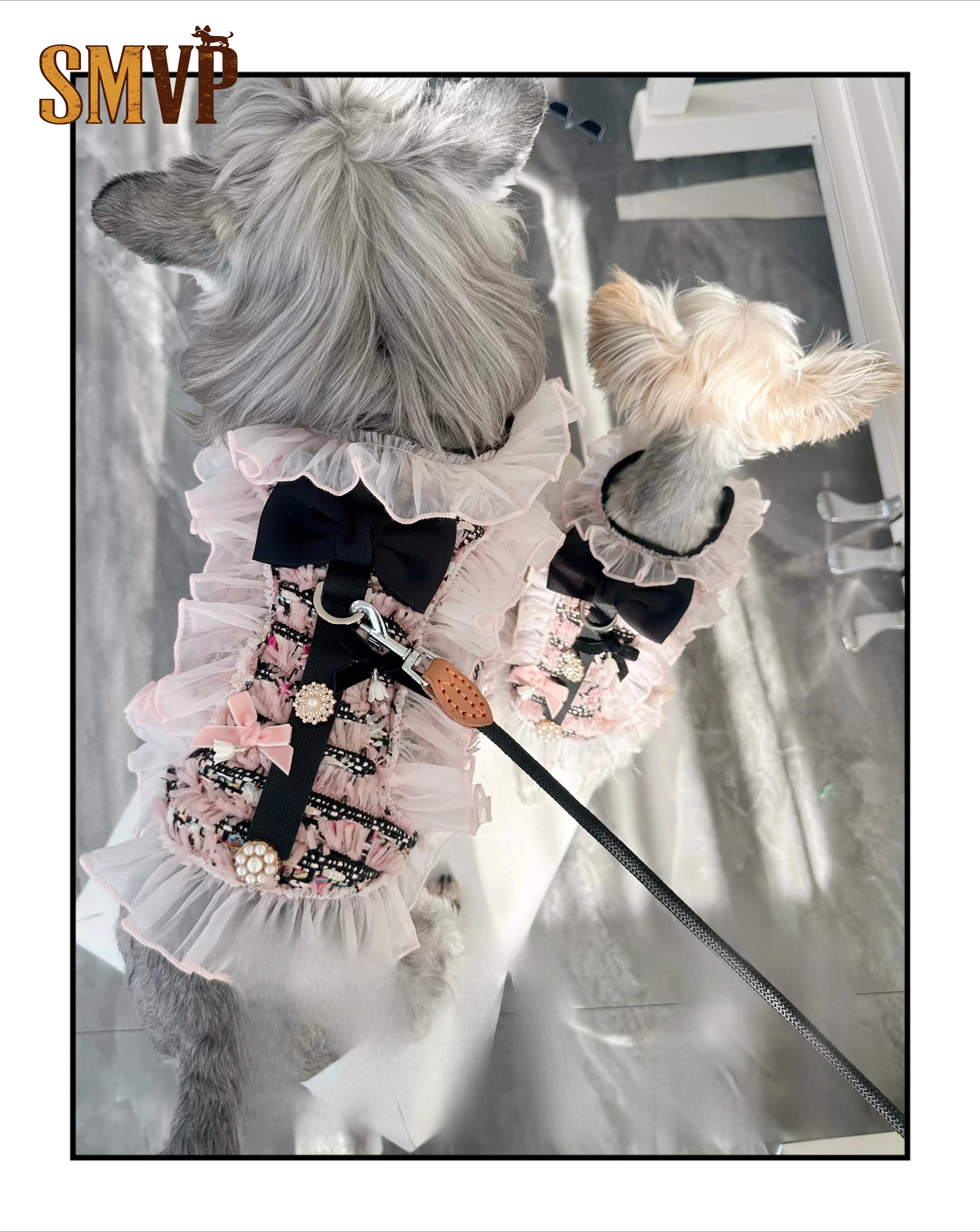 

Summer Pet Chest Strap Pink White Lace Puppy Traction Set Small and Medium Dogs Go Out Walking Dog Chest Strap Traction Rope