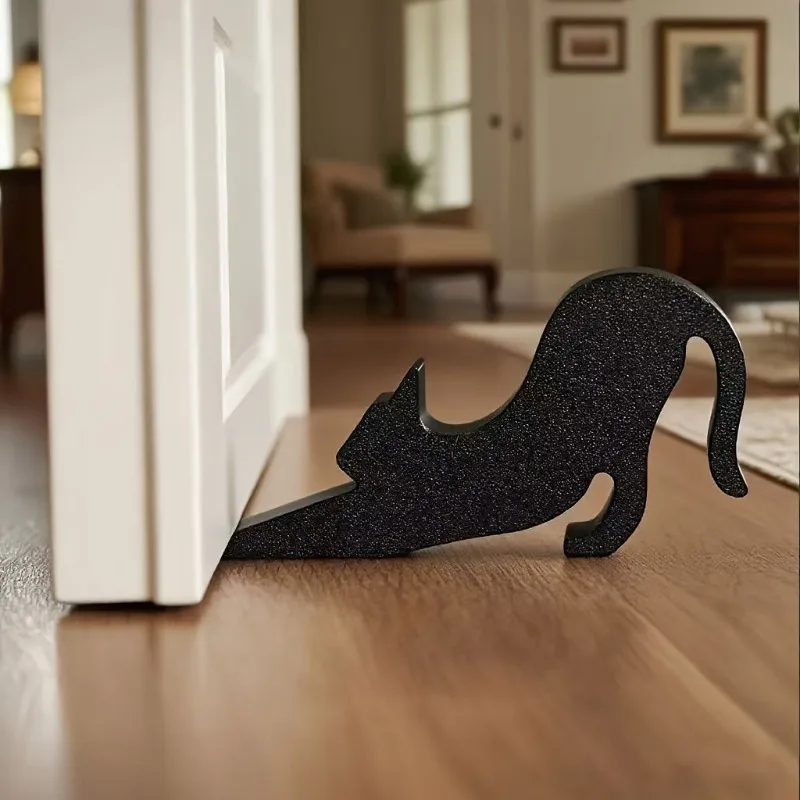 Cute Black Cat Door Stop - Durable Plastic Matte Surface Anti-collision Door Stop with Cute Cat Sitting Design