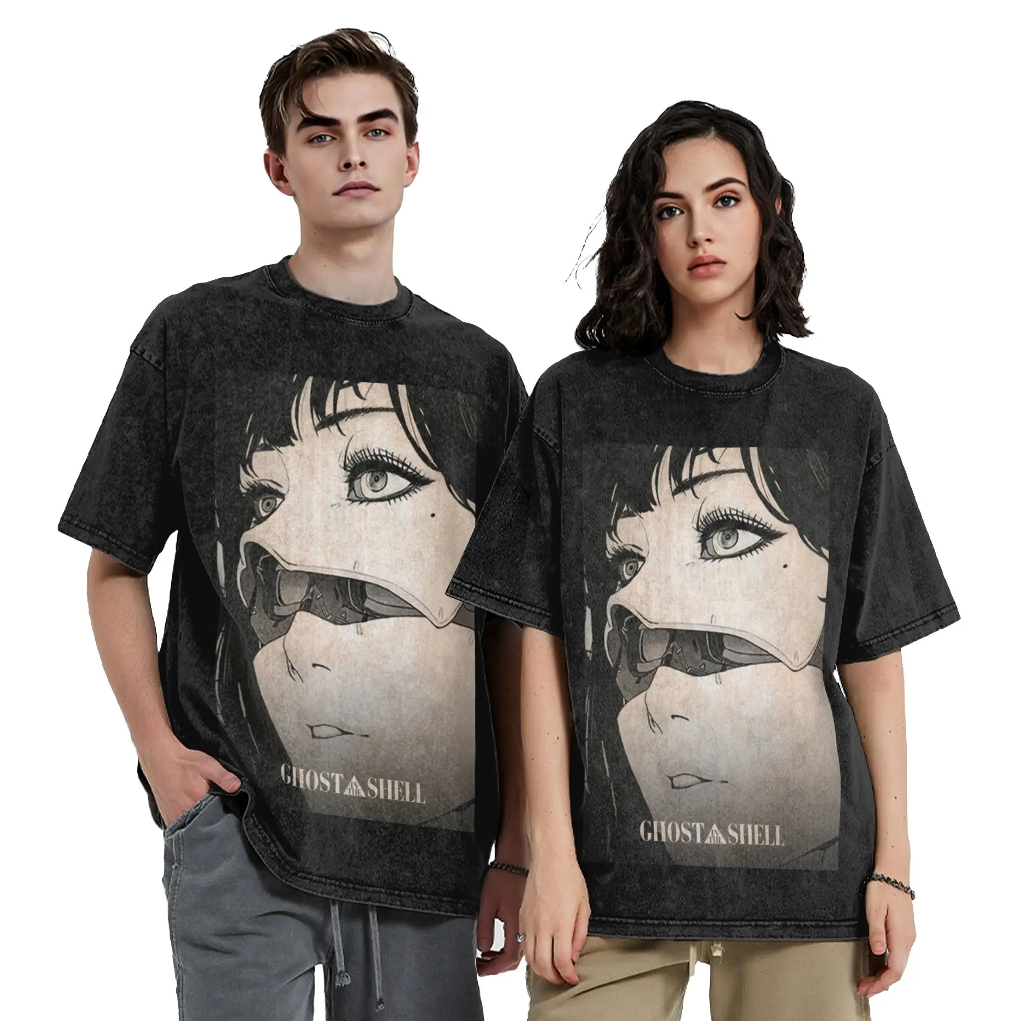 Ghost in the Shell Classic T-Shirt Vintage Washed T Shirts  100% Cotton Tops Novelty   Round Neck Tee Shirt Plus Size T-Shirts