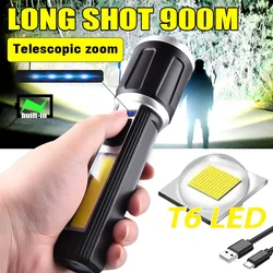 Powerful T6 LED Flashlight USB Rechargeable Waterproof Zoom Fishing Hunting 100000 Lumens Tactical Flashlight LED Flashlight