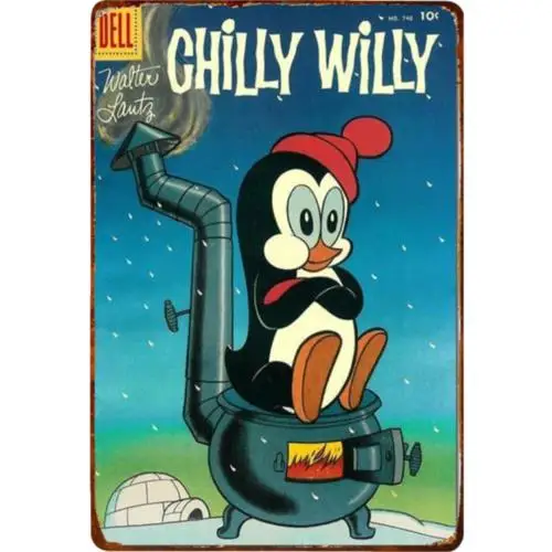 Letrero de Metal de estilo Vintage Chilly Willy, decoración Retro, letrero de estaño de dibujos animados, 1 Uds.
