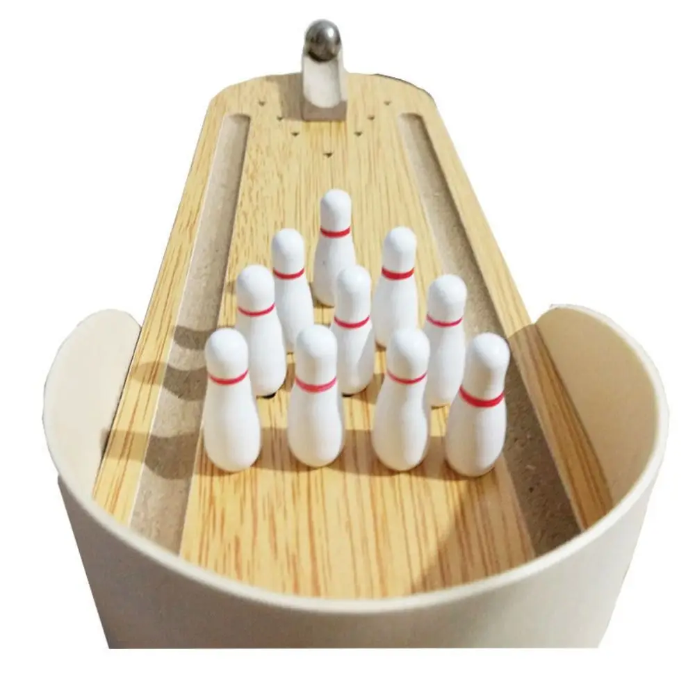 Mini juego de bolos de mesa de 10 pines, Mini juego de bolos de escritorio de madera, juego de mesa interactivo educativo para padres e hijos para interiores
