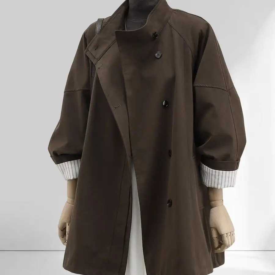 

Korean High-End Trench Coat For Women'S Spring And Autumn New Style Stand Collar Loose Casual Mid Length Temperament Coat