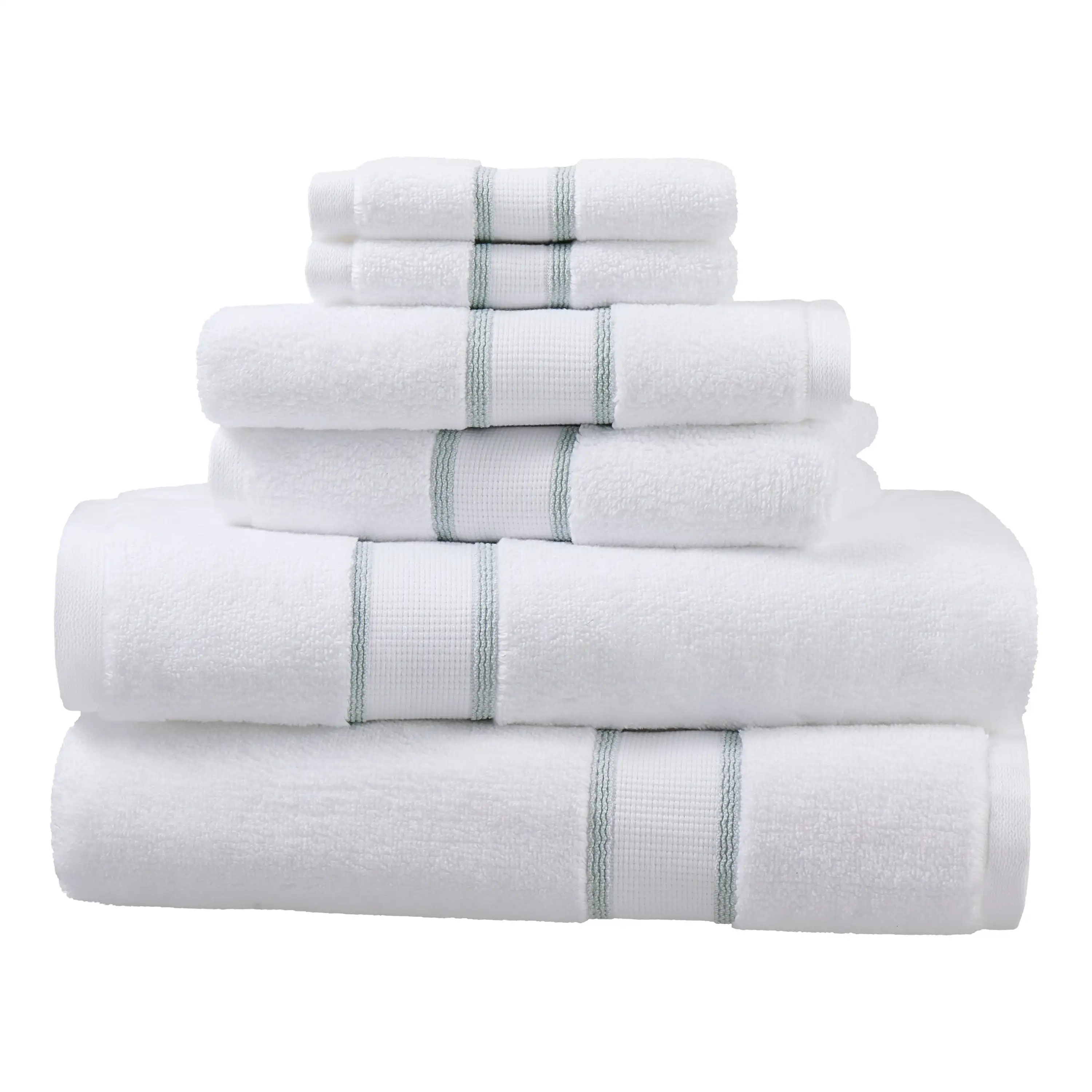 

6-Piece Egyptian Cotton Striped Bath Coordinate Towel Set, Soft Sea
