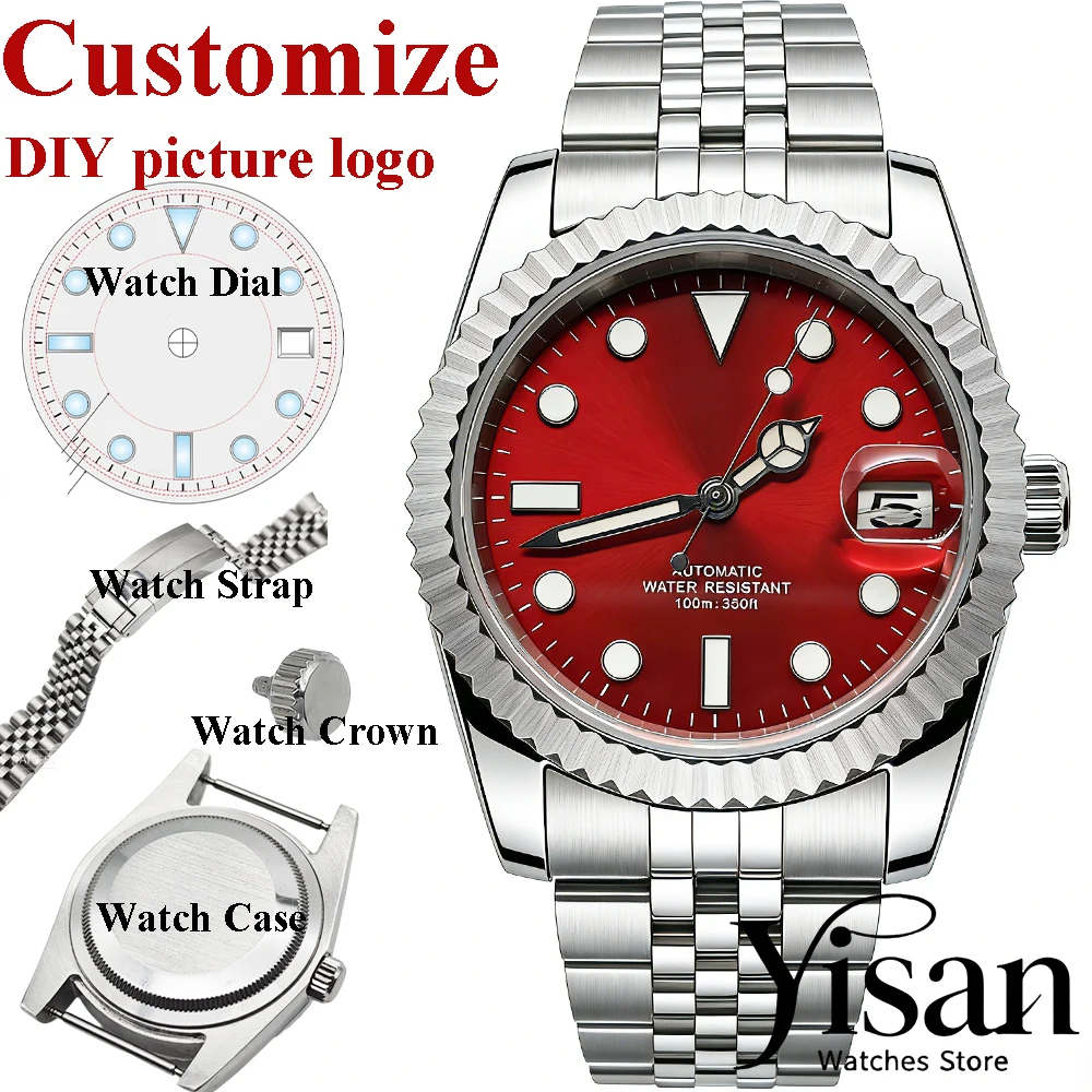 

DIY Custom Logo Watch 36mm/40mm Couple's Watch sapphire glass NH35 Mechanical WristWatch Sterile Dial 10Bar Green Luminous