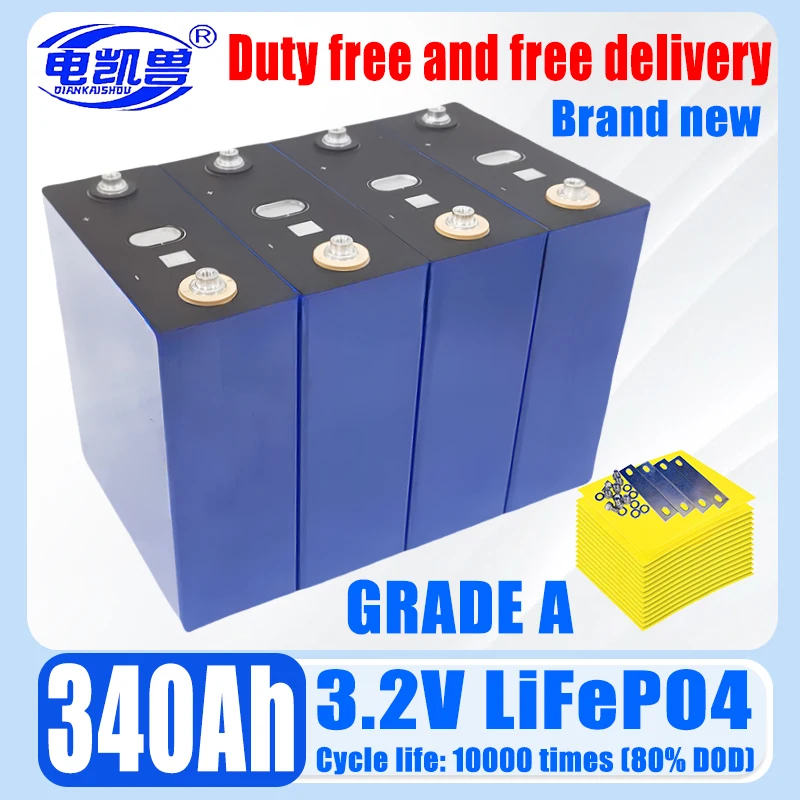 GRADE A 3.2v 340ah 10000+ cycles new Lifepo4 battery DIY 12V 24V 48V RV solar storage golf cart battery pack EU/US tax-free