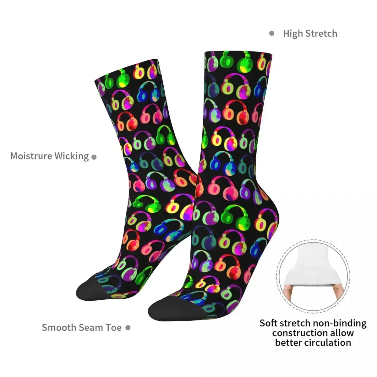 EDM DJ Headphone Rave Pop Art Socks Super Soft Stockings All Season Long Socks Accessories for Man's Woman's Birthday Present