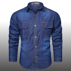 Plus Size 5XL Spring Long Sleeve Loose Denim Shirts Men Pure Cotton Shirt High Quality Male Autumn Fashion Casual Outwear Shirts