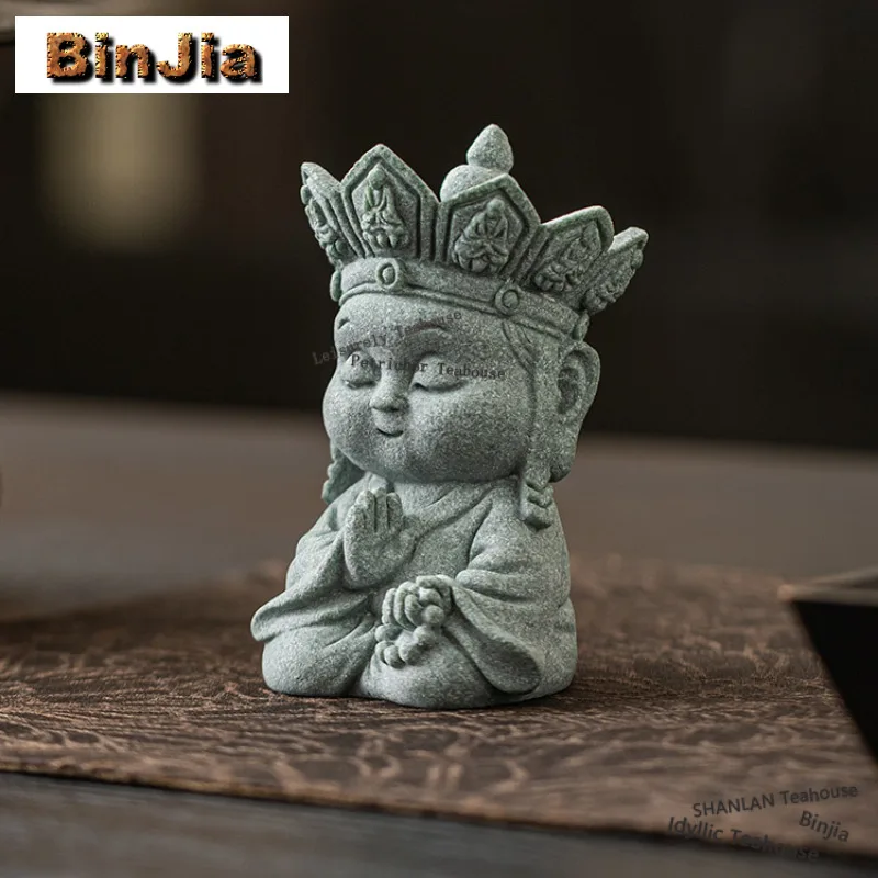 

Green Sandstone Silent Buddha Tea Pet Handmade Fish Tank Landscaping Tea Figurine Play Toys Tea Statue Ornaments Decoration Gift