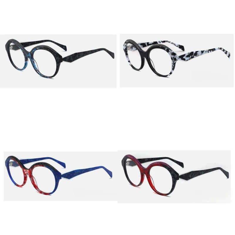 MCYFC Round Acetate Glasses Frame for Women Full Rime Split Joint Myopia Prescription Eyeglasses Frames for Men 4 Colors Glasses