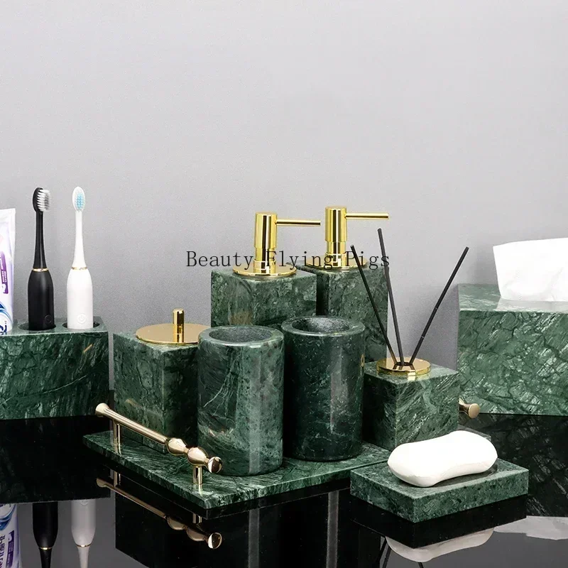 

Indian Green Natural Marble Bathroom Accessories Retro Soap Dispenser Soap Dish Toothbrush Holder Tissue Box Bathroom Toiletry