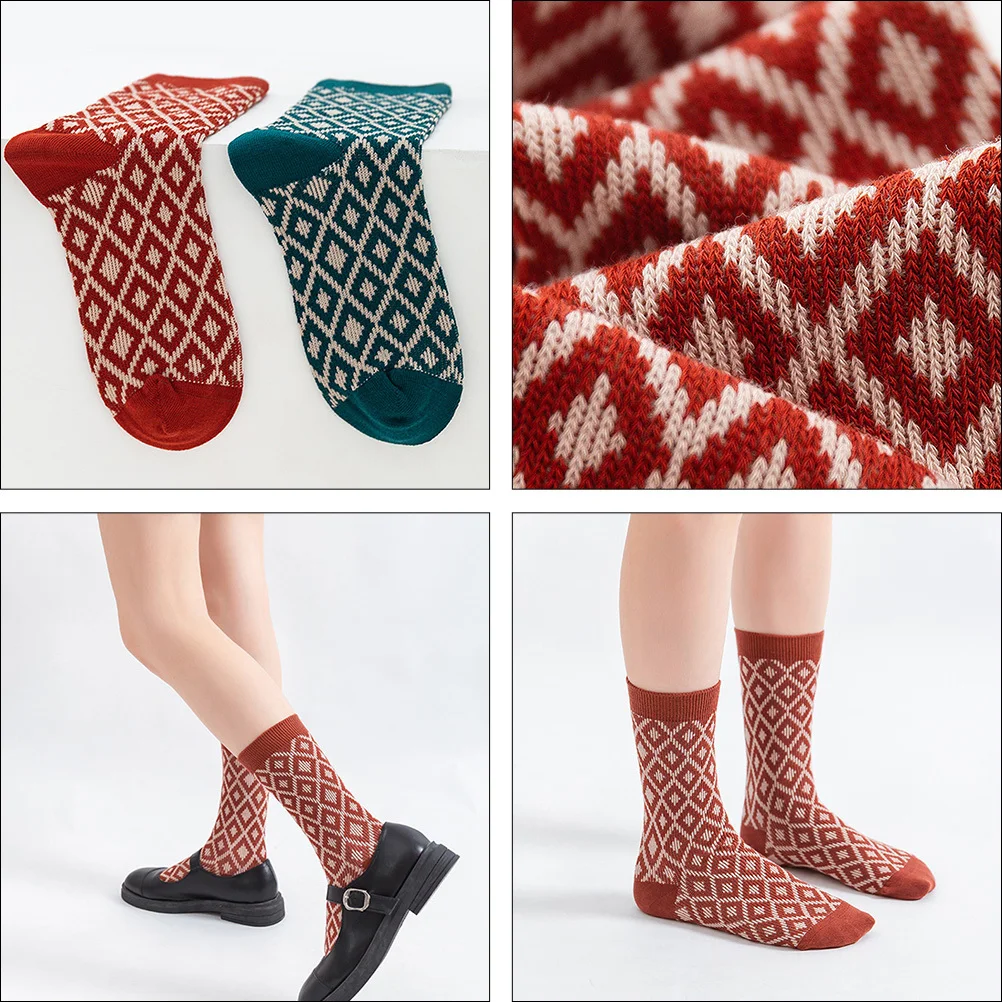 

1Pair Stylish Lattice Point Socks Premium Cotton Mid-Calf Length Soft Warm Moisture Absorption Sweat Releasing