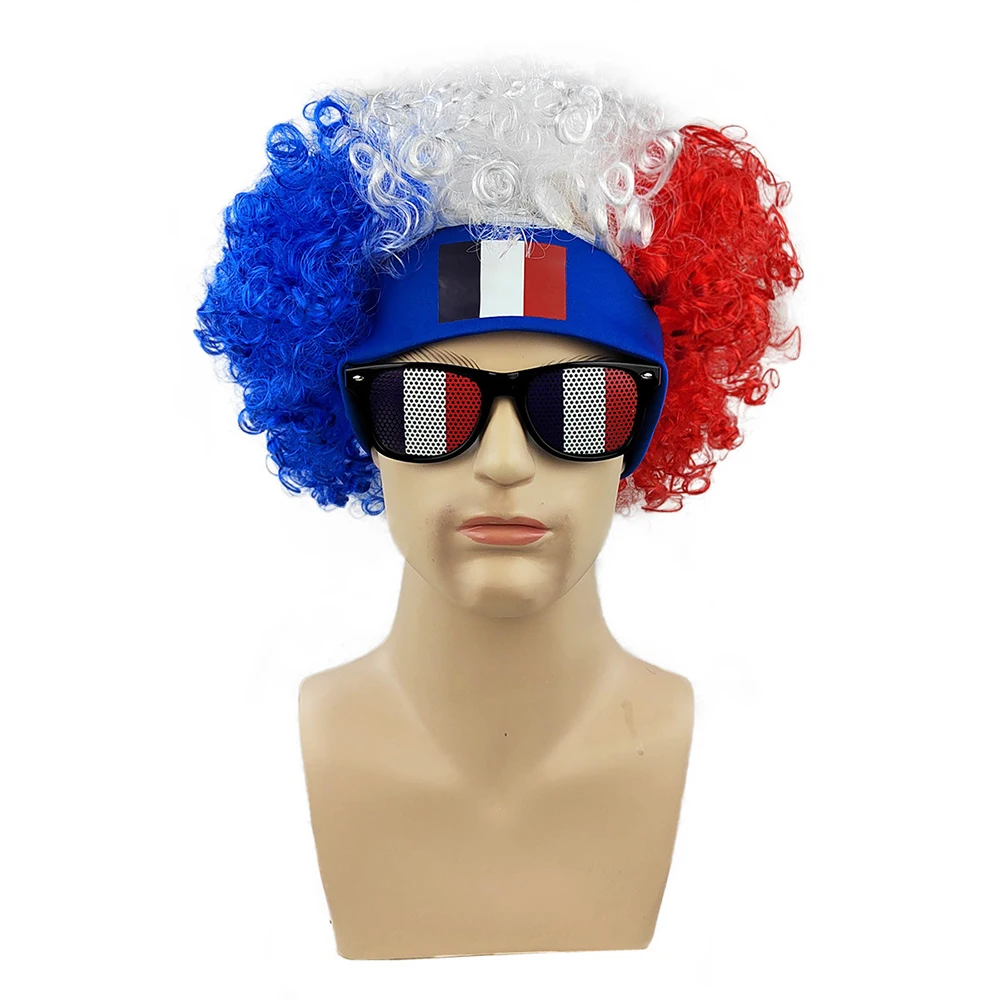 USA Flag Afro Wig + Sunglasses Set - American Football Fan Costume for Soccer Game Party Cheer Prop Unisex