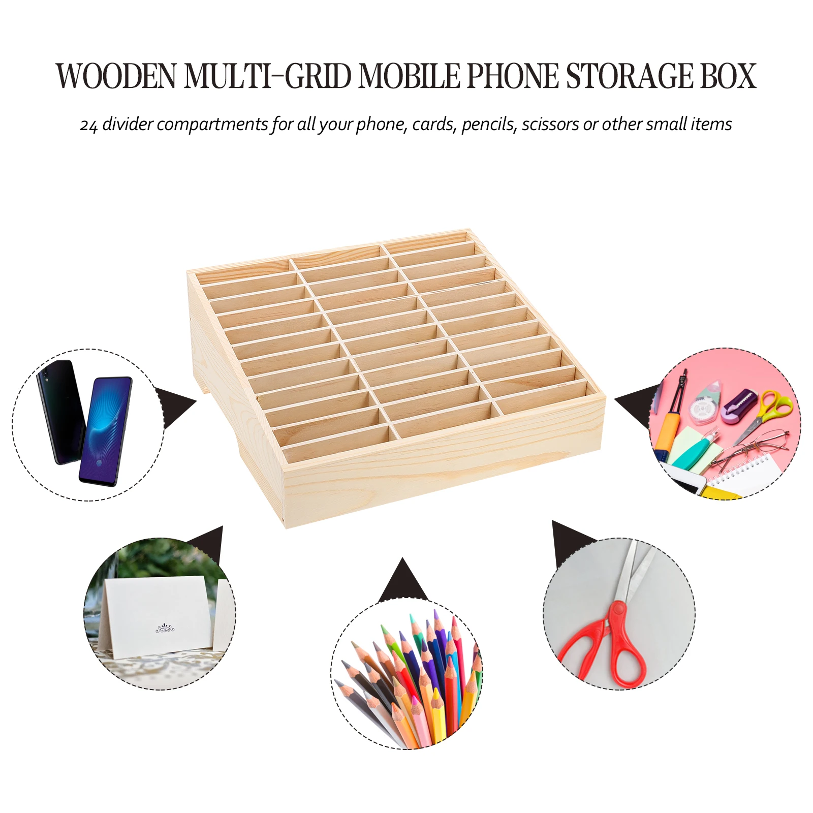 

36-Grid Phone Storage Box Wooden Cell Phone Rack for Classroom Office Repair Shop Home Supply Mobile Shell Organizer