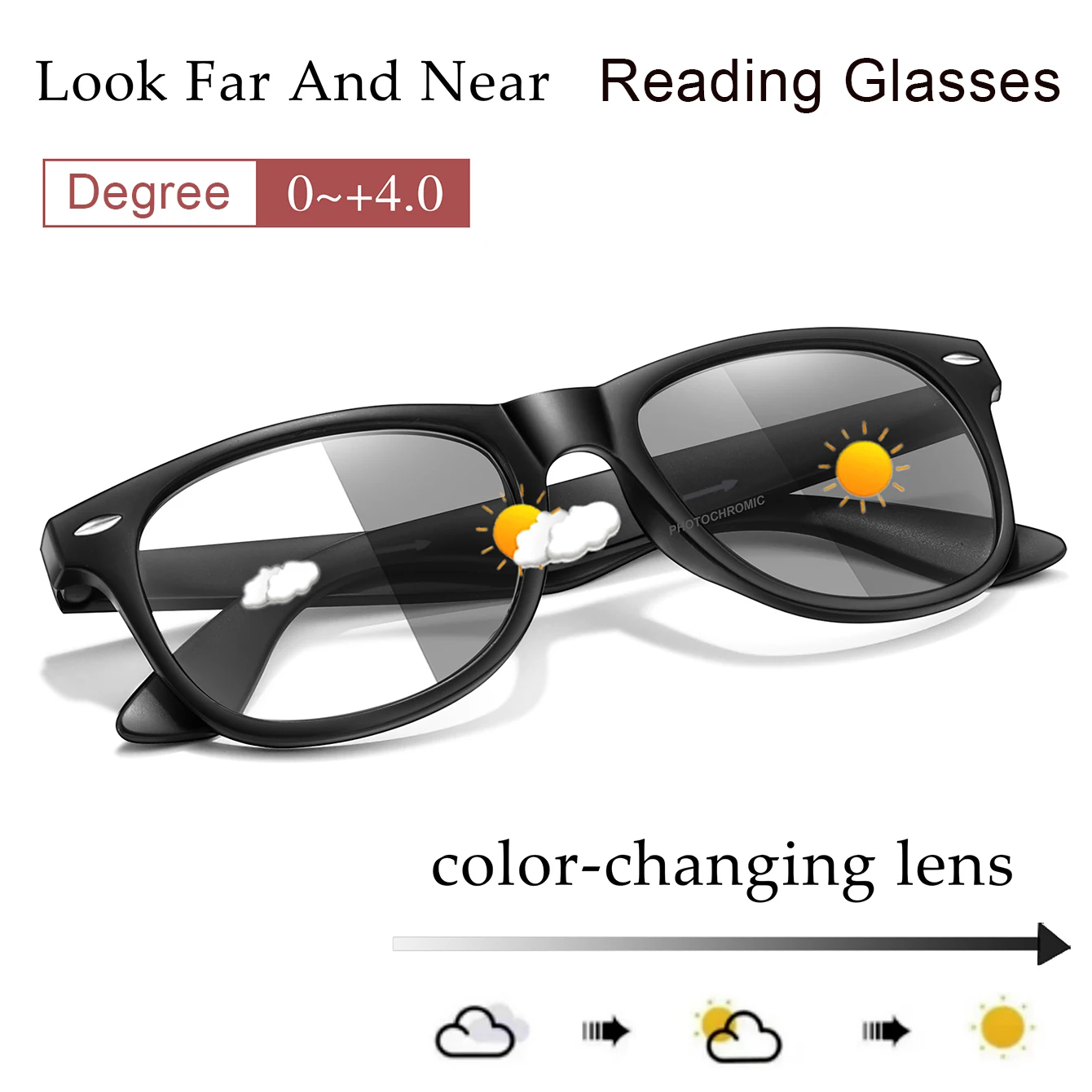 Photochrome Anti-Blaulicht-Lesebrille Klassischer Quadratischer Metallrahmen Presbyopie-Brille Internet-Blockierende Ultraleichte Brillen