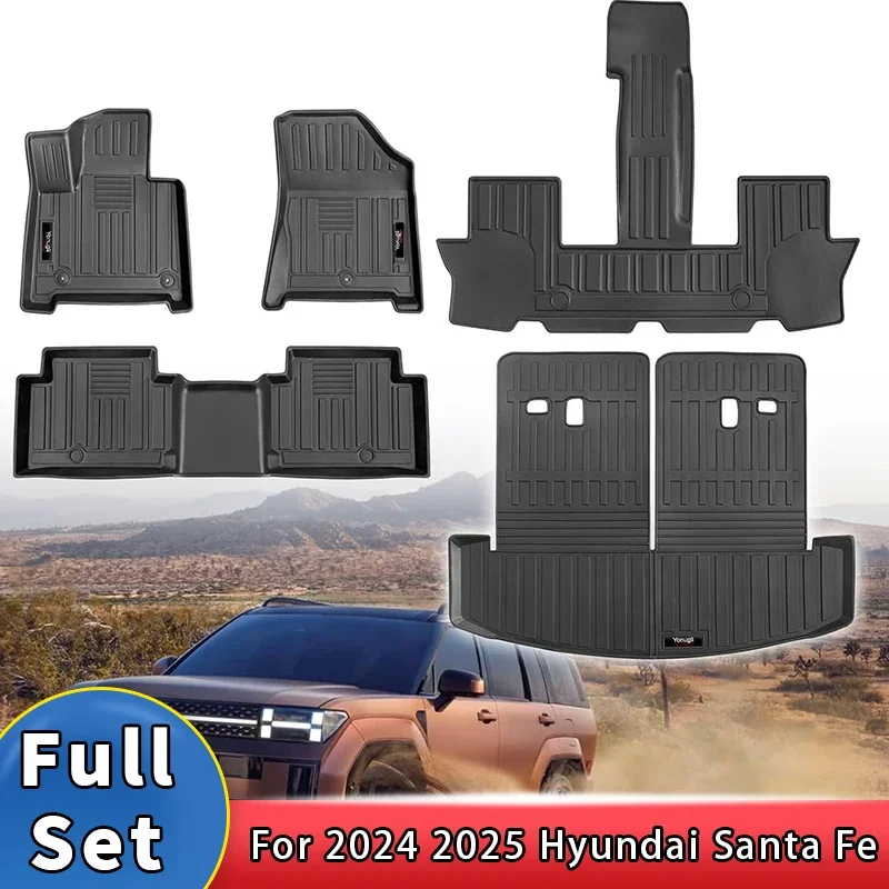 

LHD Floor Mats for Hyundai Santa Fe 2024 2025 Accessories TPE Trunk Cargo Mat Liner with Backrest Mat All Weather