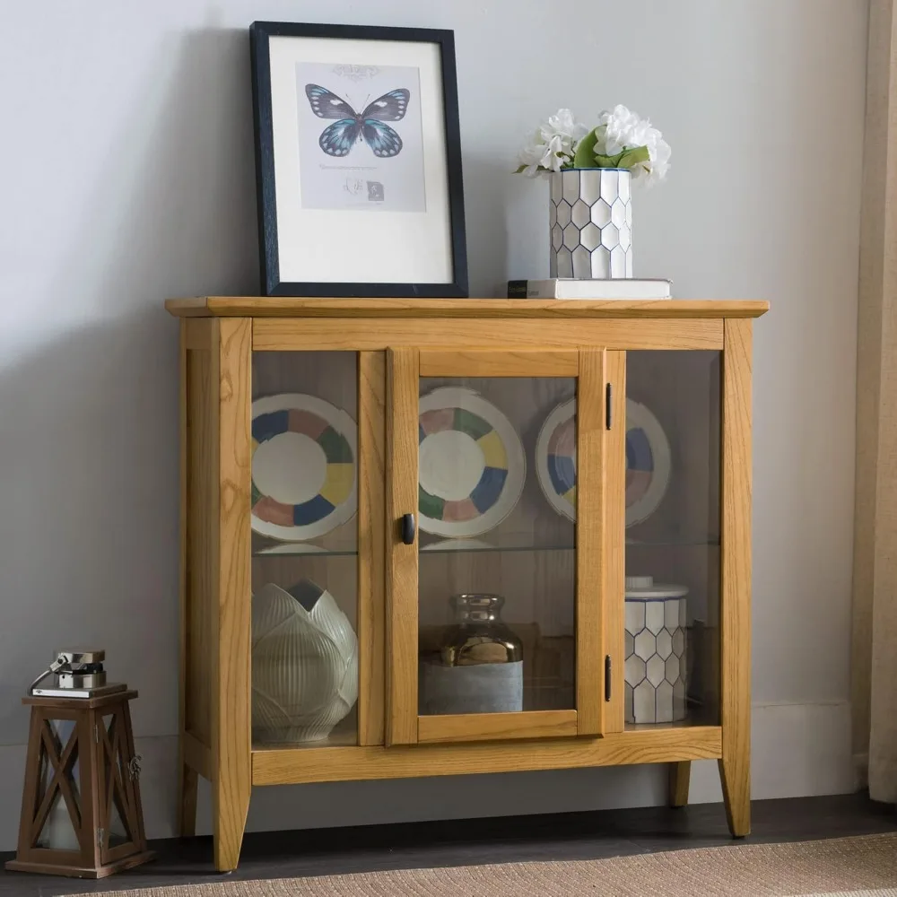 10000-DS Entryway Curio Cabinet with Interior Light and Adjustable Shelf, 11 x 32x 30, Desert Sands/Black