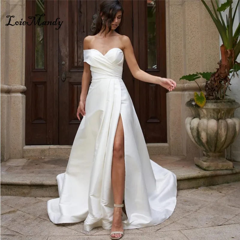 Abiti da sposa in raso di lusso lunghi 2024 nuovi eleganti abiti da sposa da spiaggia con spacco alto per donna formale Backless Vestido de novia