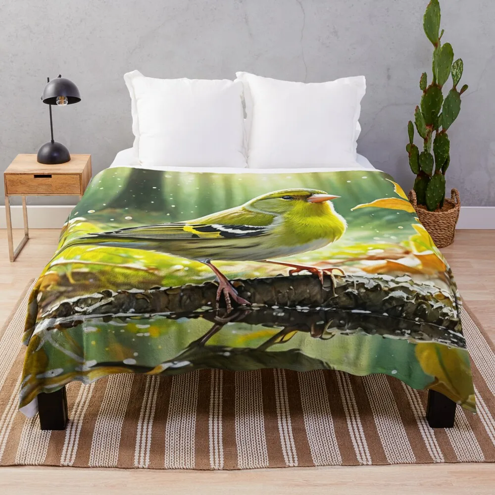 

The greenfinch at the puddle Throw Blanket Furry Decoratives Giant Sofa Blankets