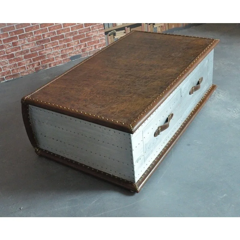 Coffee table, industrial style aluminum leather rivet retro coffee shop  table