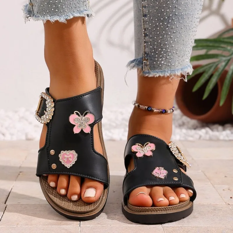 

NEW Summer Sandals Women Slippers Platform Leather Fittings Metal Buckle Slippers Female Casual Sandals