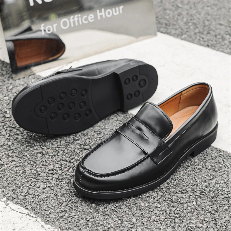 

Men Business Loafers Men One-foot Casual Comfortable Breathable Fashionable Brand Leather Shoes British-style High Formal Shoes