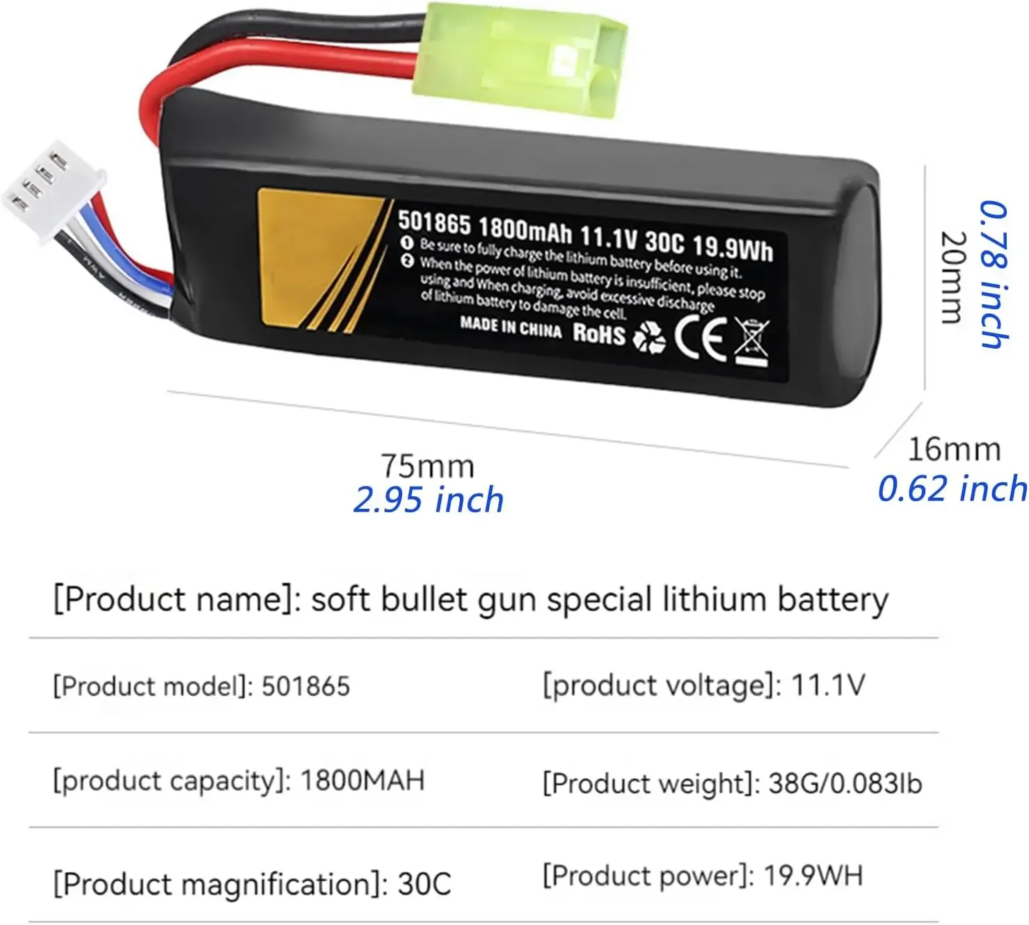 Batería LiPo Airsoft recargable mini Tamiya con USB - imagen 5