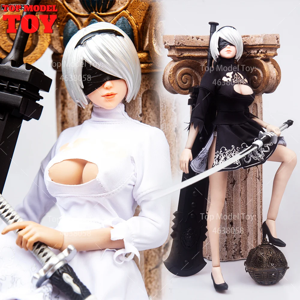 

TYM159 1/12 Scale NieR 2B Girl Head Sculpt Clothes Long Sword Model For 6" TBL Female Soldier Action Figure Body Dolls Toy
