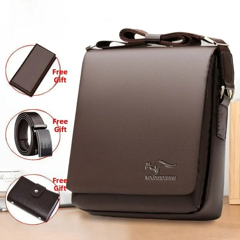 2026 New Men's Cover Style Shoulder Bag Waterproof PU Leather Casual Business Pure Color Polyester Lining Fashion Commuter Bag