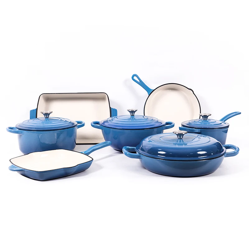 Hot Selling Ceramic Non-Stick Enameled  Pot Modern Cookware Cast Iron Enamel Casserole 7-piece Pots and Pans Dutch Oven Set
