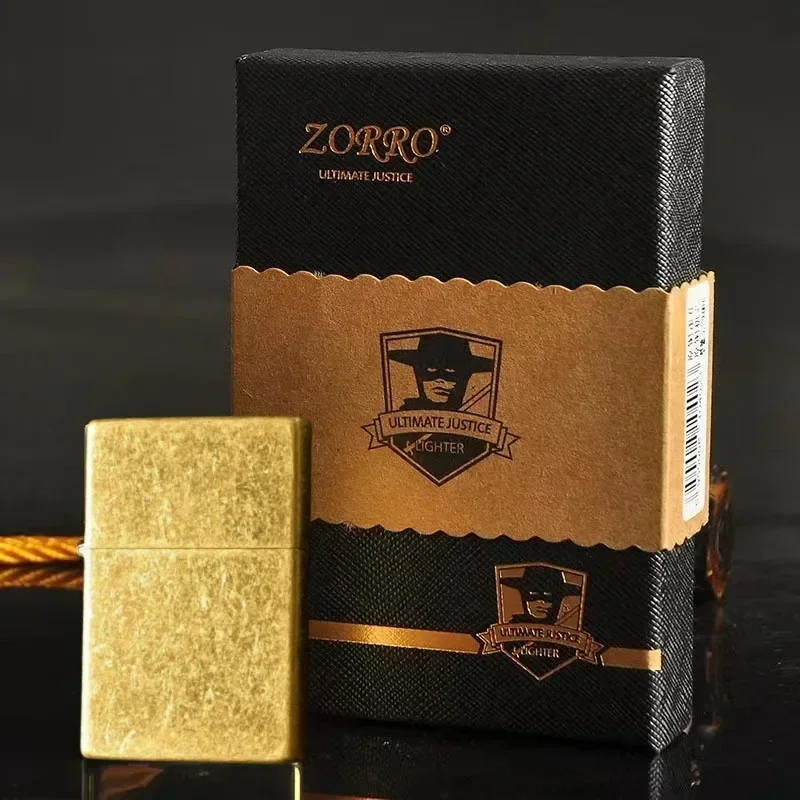 ZORRO ZC9 ultradunne brander, retro messing creatieve ouderwetse slijpsteen winddichte aansteker
