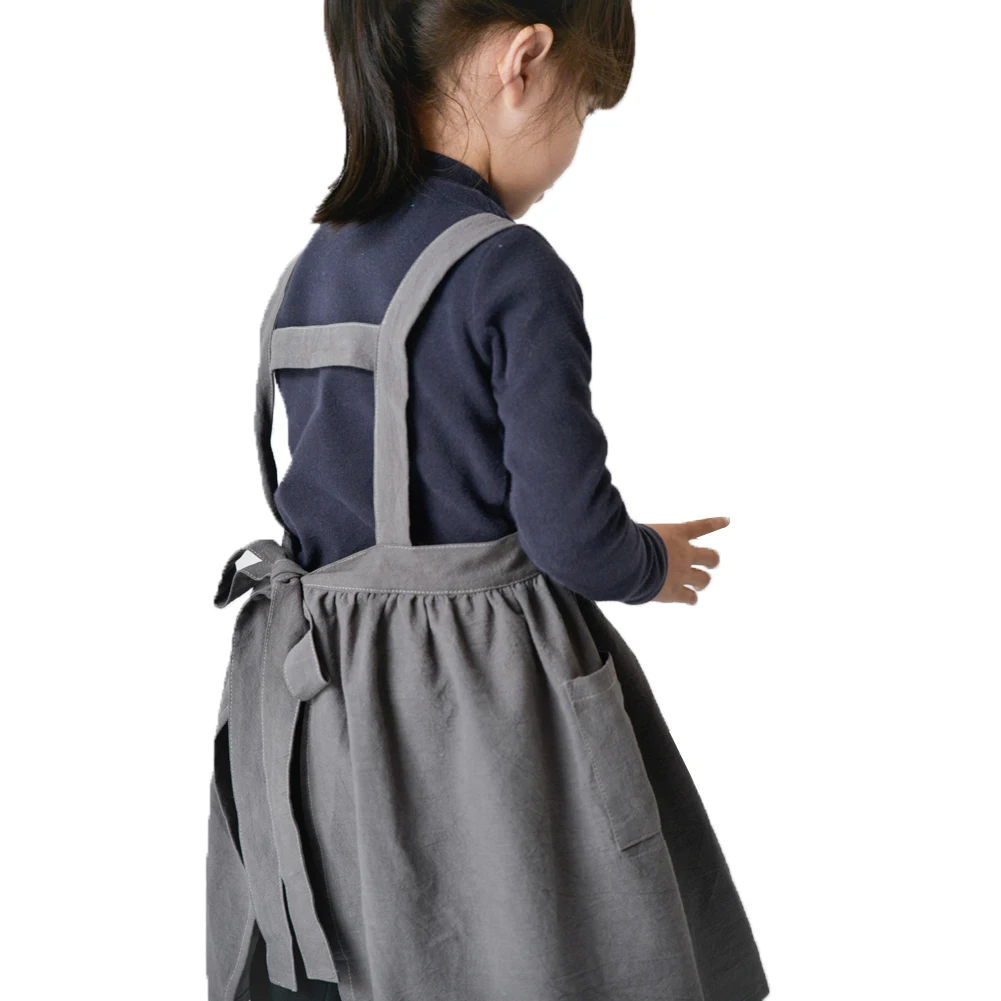 Kids Boys Girls Apron Dress Children Adjustable Bib Apron Kitchen Baking Uniform with Side Pocket