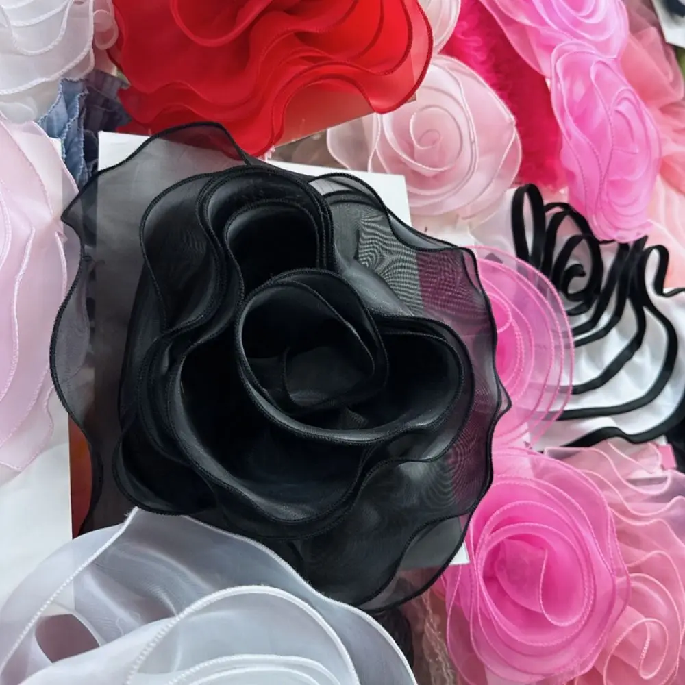 3D Organza Fabric Artificial Rose Flowers Patch Chest Flower 27CM Wedding Dress Neck Decoration DIY Sewing Applique