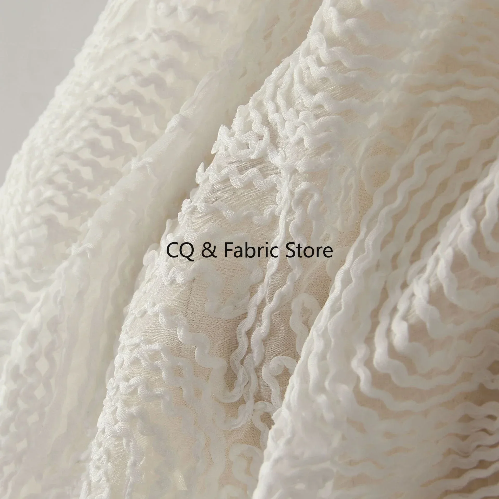 Abstract Hand Drawn Line Textured Embroidered Chiffion Fabric Semi Transparent Hard Mesh Designer Fabric for Dress Skirt