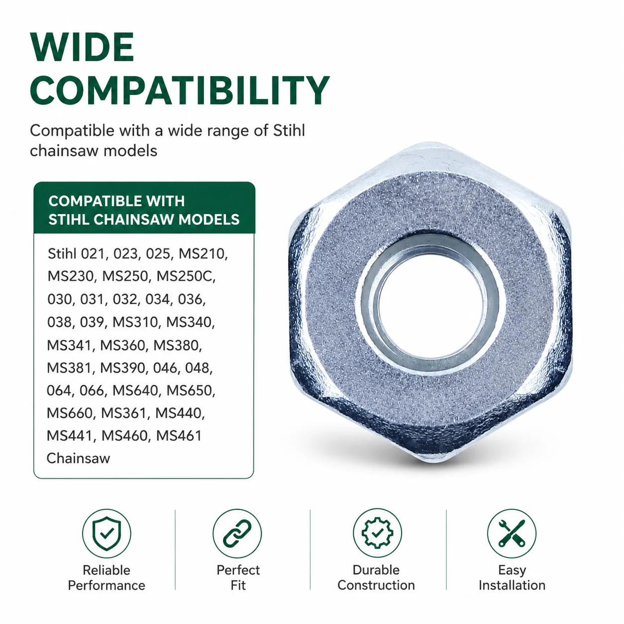 10 Pack M8 Hex Guide Bar Nuts For Stihl Chainsaw MS361 MS440 MS441 MS460 MS461 MS660 MS650 Replaces 00009550801 MS250 MS230 023