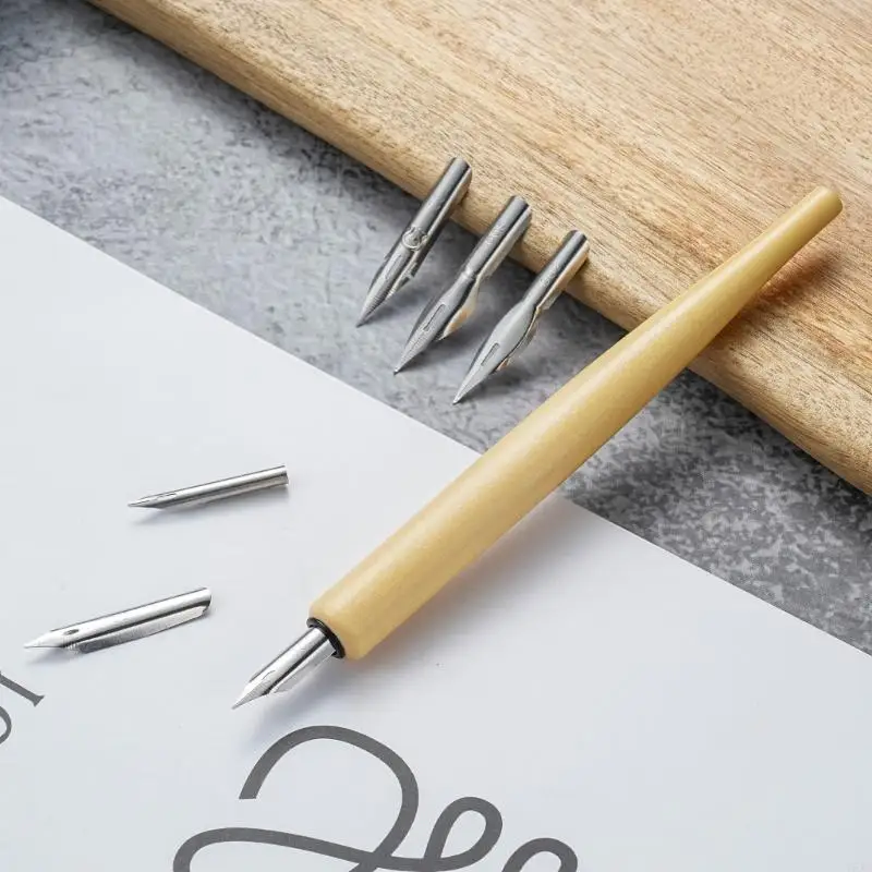 

Y5JB Dip Pen Holder with 5 Replaceable Tip Fountain Inks Pen for Beginner Artist Writing Drawing Art